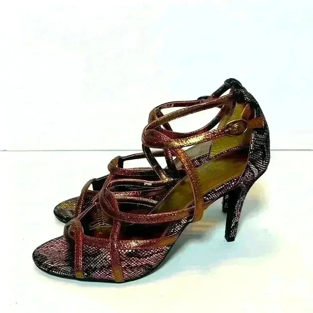 M by Marinelli Copper Snakeskin Heels Size 7.5